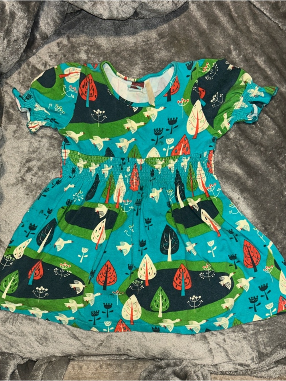 Matilda Jane Birds of a Feather Teal Smocked Lap Dress Size 2